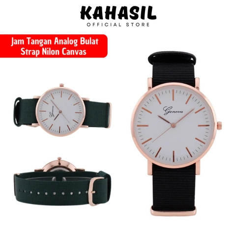 KAHASIL - Jam Tangan Wanita Pria Analog Quartz Tali Nilon Canvas Bulat KHJMT02
